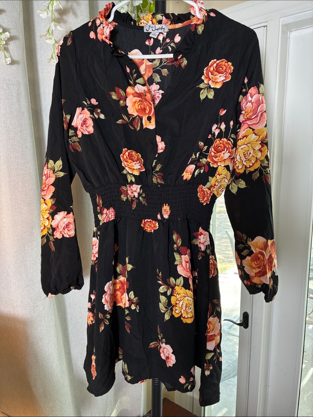 Noisy May Black Floral Smocked Waist Mini Dress